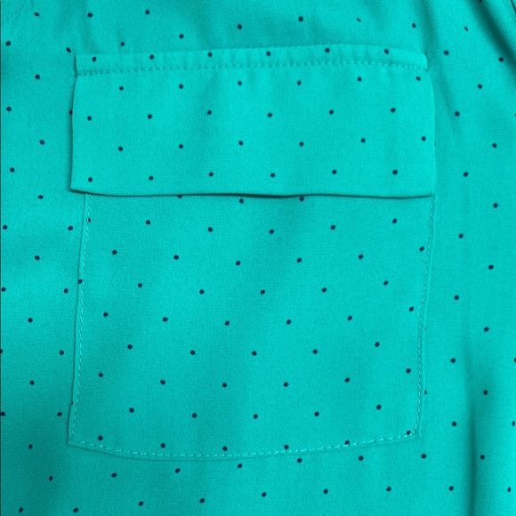 LOFT Blouse Sleeveless Pockets Polka Dot Mixed Media Teal Size Large - Picture 4 of 8
